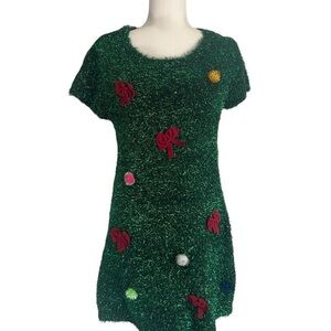 Festive Christmas Holiday Green Sweater Dress